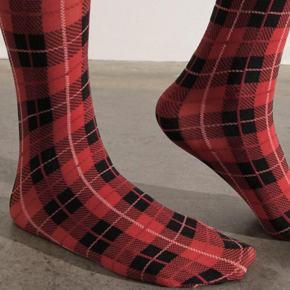 FREE PEOPLE London Plaid Red Tights NWT - Picture 2 of 4